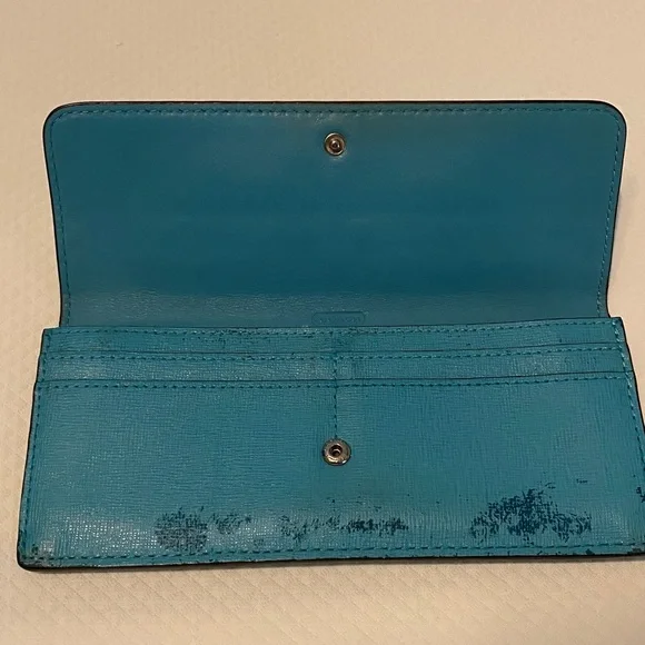 Coach Turquoise Blue Rectangular Vintage Fix-Up Distressed Project Wallet - Picture 8 of 13